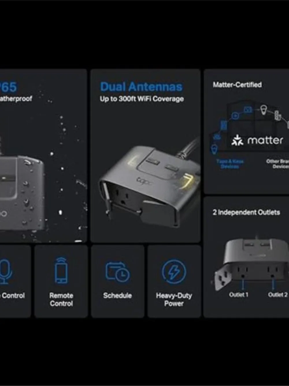 Outdoor Smart Plug, 2 Individual Outlets, IP65 Weather Resistance
